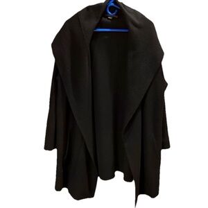 Tommy Bahama Black 100% Wool Open Front Hooded Sweater Coat Size Large